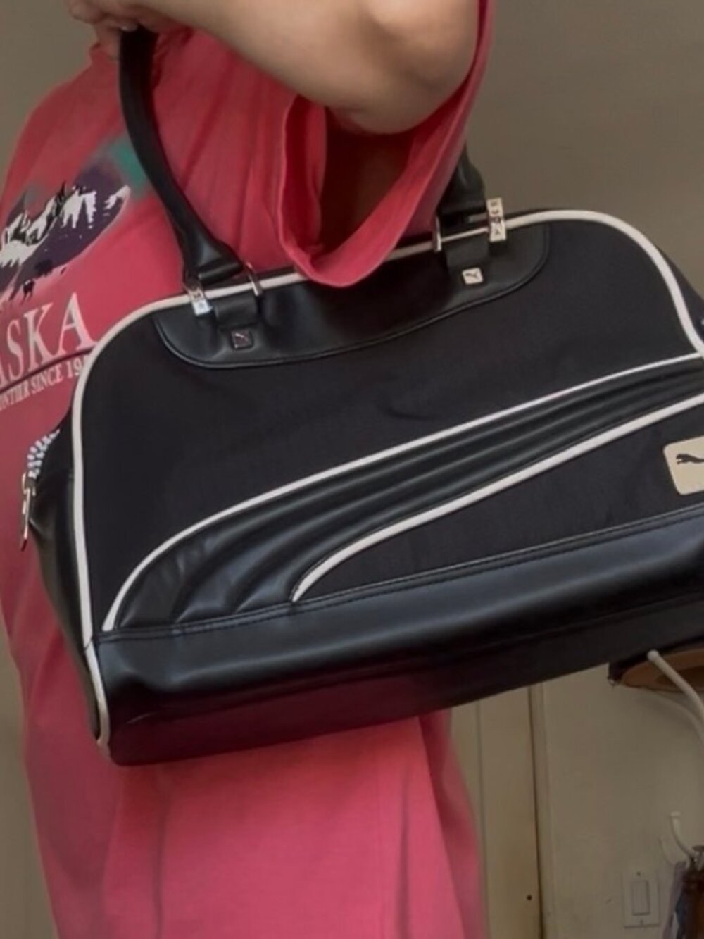 PUMA Vintage Style Bowling Shoulder Bag Black White Y2K Bag Retro Sport purse - Picture 12 of 14